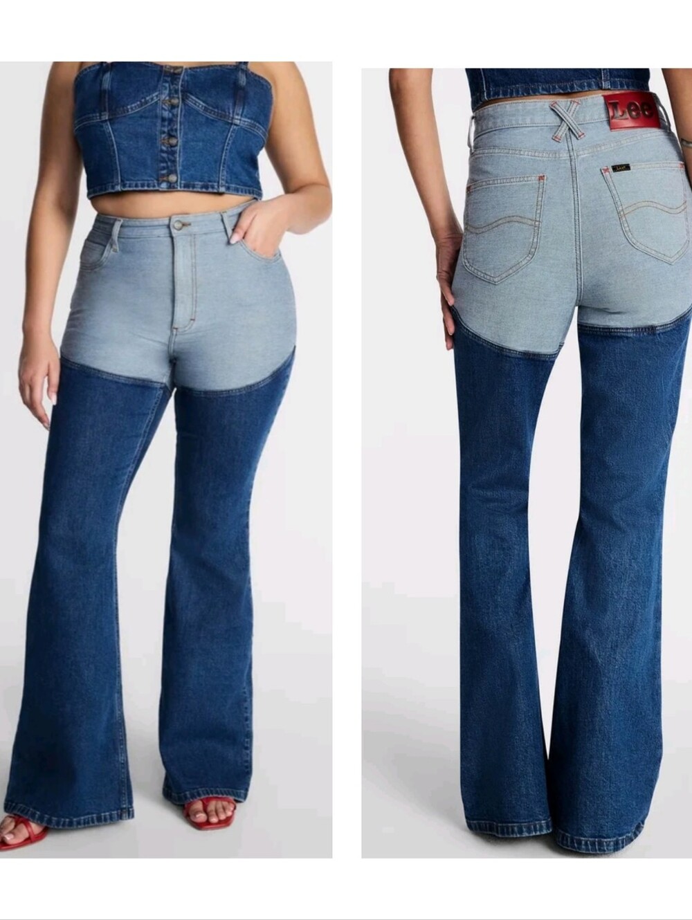 Lee Women's Midrise Two Colour Flare Wide Leg Jean, Size Long 32" INSEAM